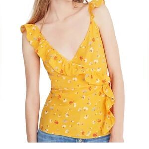 Madewell Yellow Floral Ruffle Wrap Top
